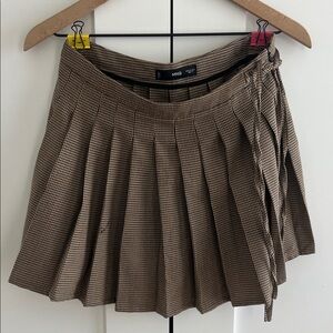 Mango Brown Houndstooth Pleated Mini Skirt